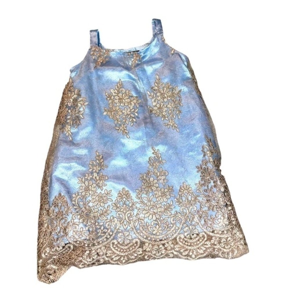 Chantilly Place Girls‎ pastel blue w/ gold accents Dress size 7